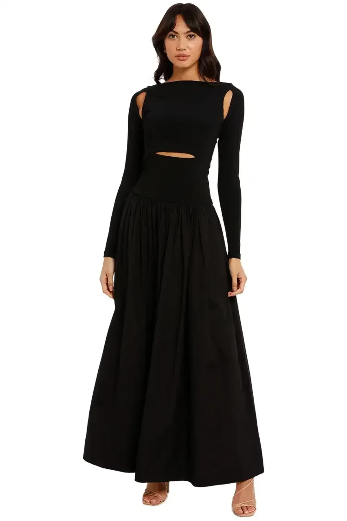 Esse Knit Cotton Split Maxi Dress in Black Size 6 for rent on The Volte - main image