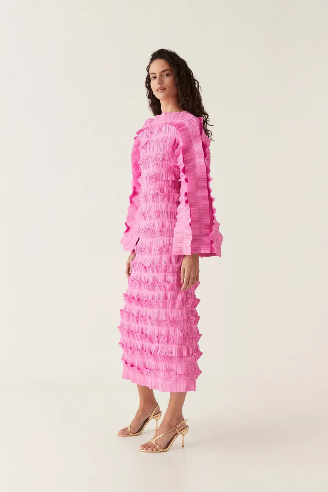Aje Palladium Ruffled Midi Dress in Muted Fuchsia Size AU 10 for rent on The Volte - main image