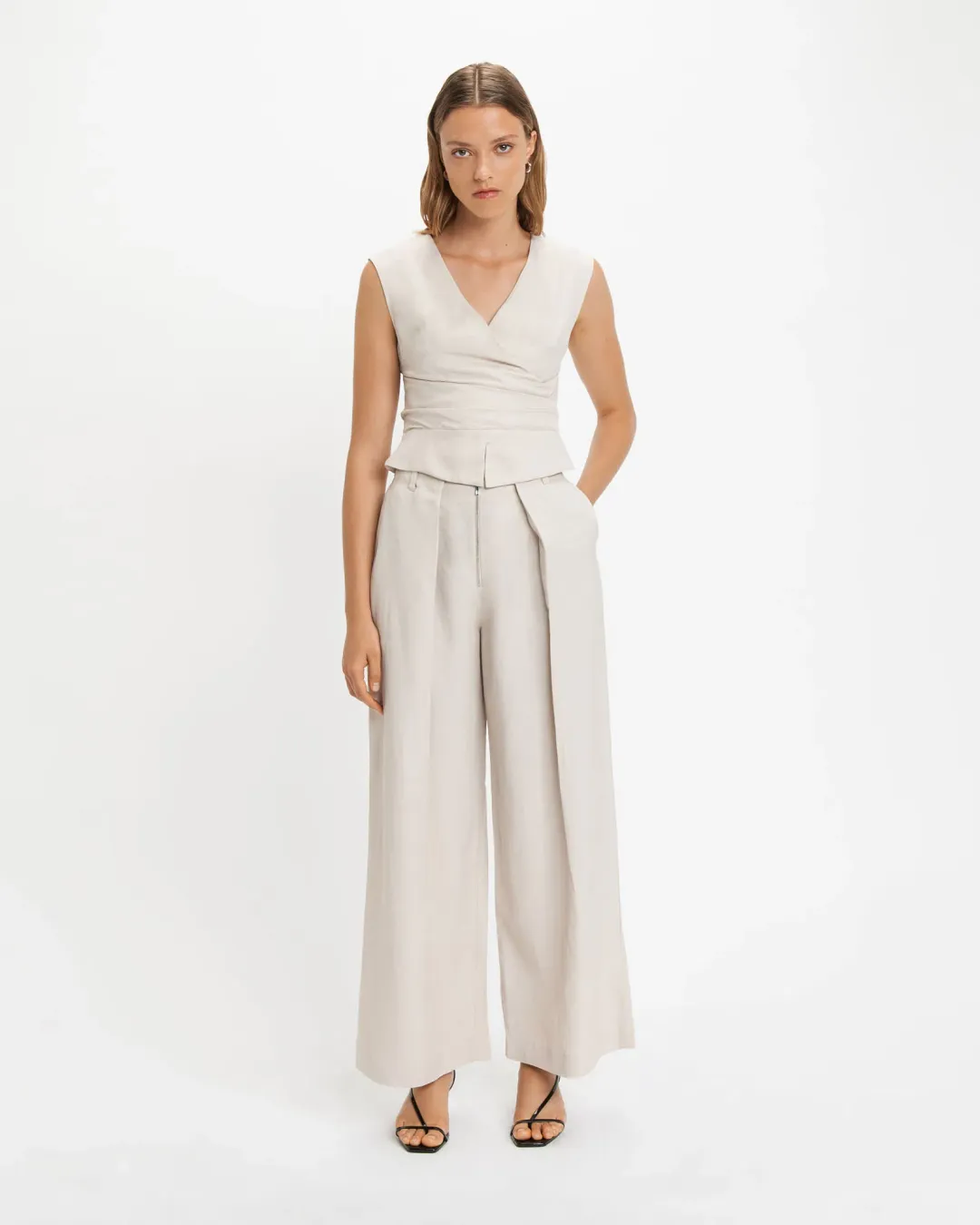 Cue Faux Wrap Top Stone Size 12 for rent on The Volte - main image