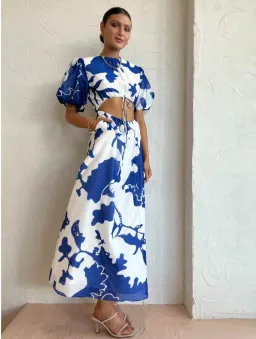 Sir The Label Vivi Puff Sleeve Maxi Dress Merce Abstract Print Size 1 /Au 10  for rent on The Volte - image 1
