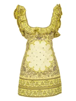 Zimmermann Matchmaker Frilled Mini Dress Yellow Bandana Size 2 / AU 12 for rent on The Volte - image 4