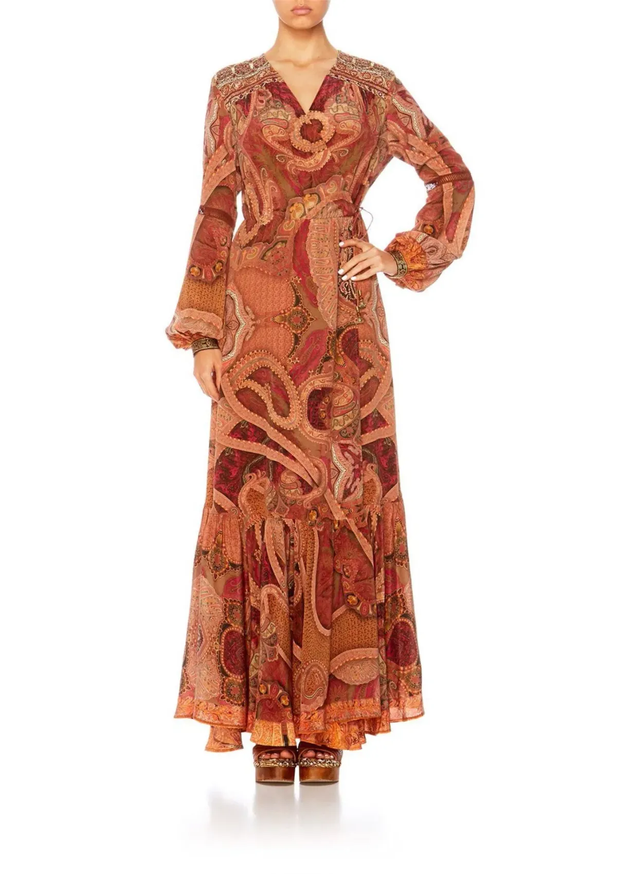 Camilla Quilted Yoke Wrap Dress Family Gathering Print Size 8 for rent on The Volte - main image