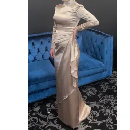 Jafrie By R Satin Long Sleeve Dress Gold Size 8 for rent on The Volte - image 2