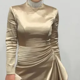 Jafrie By R Satin Long Sleeve Dress Gold Size 8 for rent on The Volte - image 3