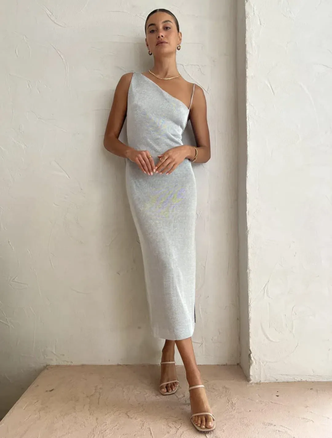 Third Form Heavy Metal Knit Cowl Slip Dress in Silver Size XS / AU 6 for rent on The Volte - main image