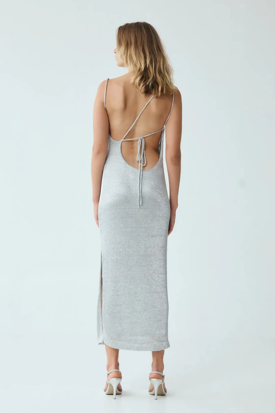 Third Form Heavy Metal Knit Cowl Slip Dress in Silver Size XS / AU 6 for rent on The Volte - main image