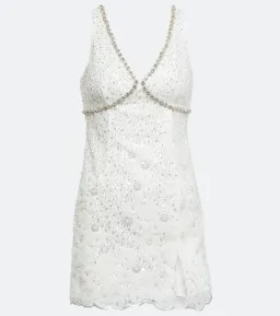 Self Portrait Crystal Embellished Mini Dress White Size 8 for rent on The Volte - image 4