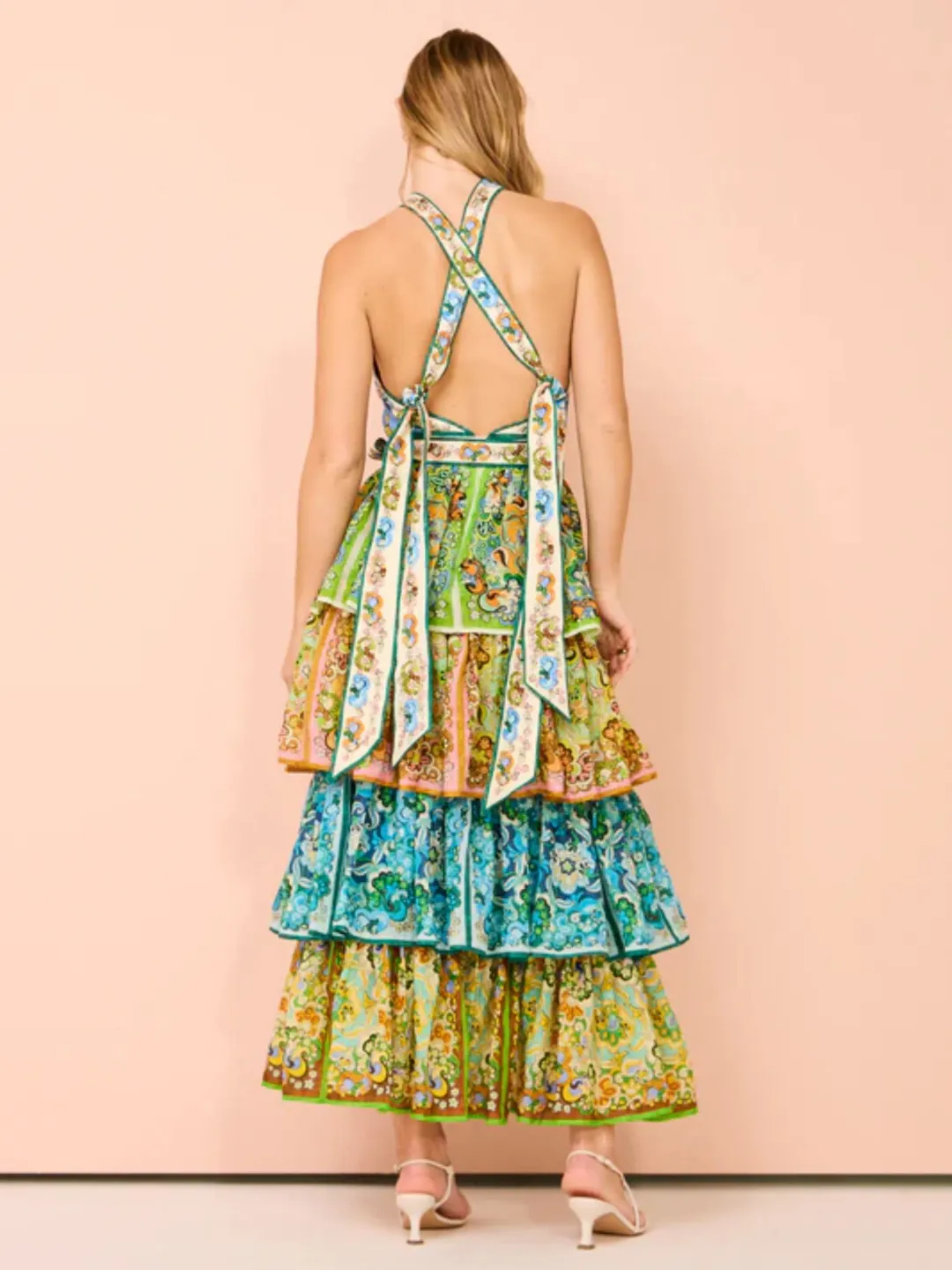 Alemais Dreamer Halter Tier Dress in Multi Size AU 8 for rent on The Volte - main image