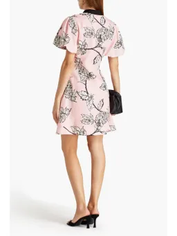 Leo Lin Pina Short Dress Printed Linen Mini Dress Pink Size AU 10 for rent on The Volte - image 2