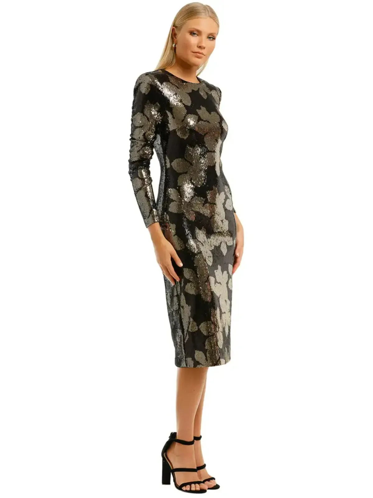 Rebecca Vallance Lepore Longsleeve Midi Dress in Gold Size AU 14 for rent on The Volte - main image