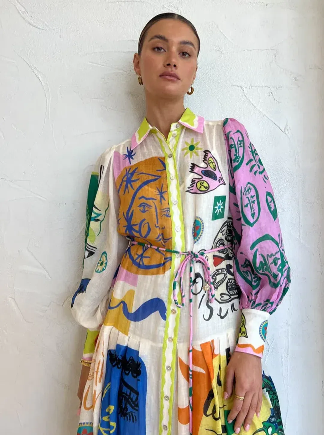 Alemais Soleil Patchwork Shirtdress In Ivory Size AU 8 for rent on The Volte - main image