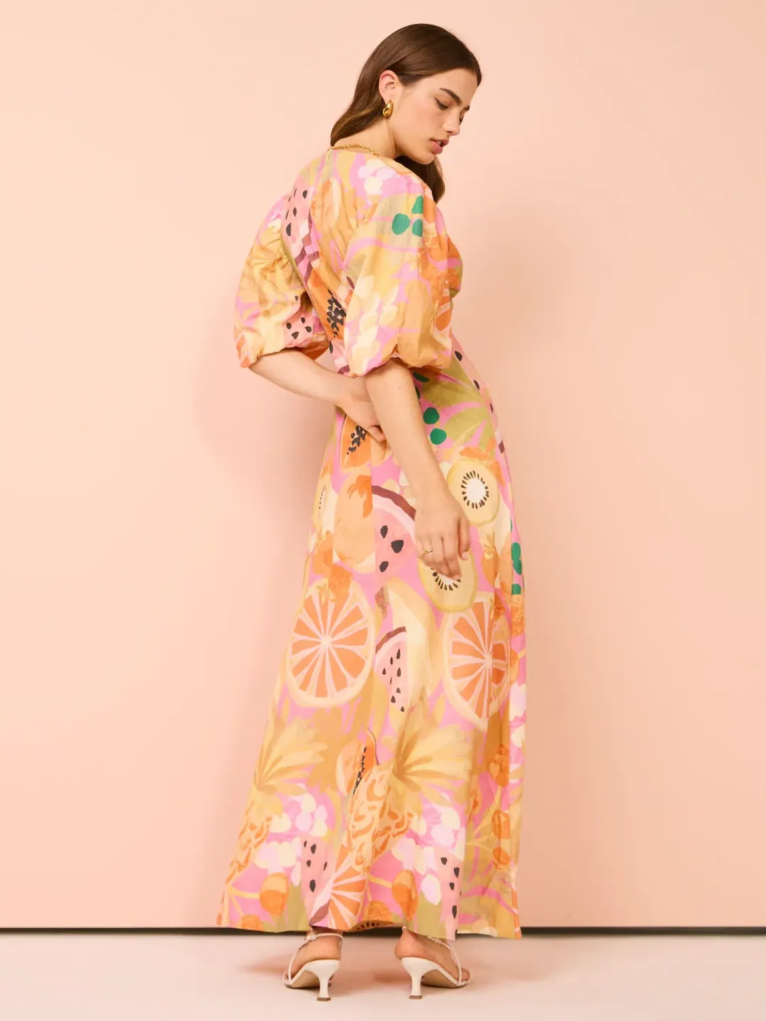 By Nicola Bolero Maxi Gathered Neckline Dress In Fruit Punch Size AU 8 for rent on The Volte - main image