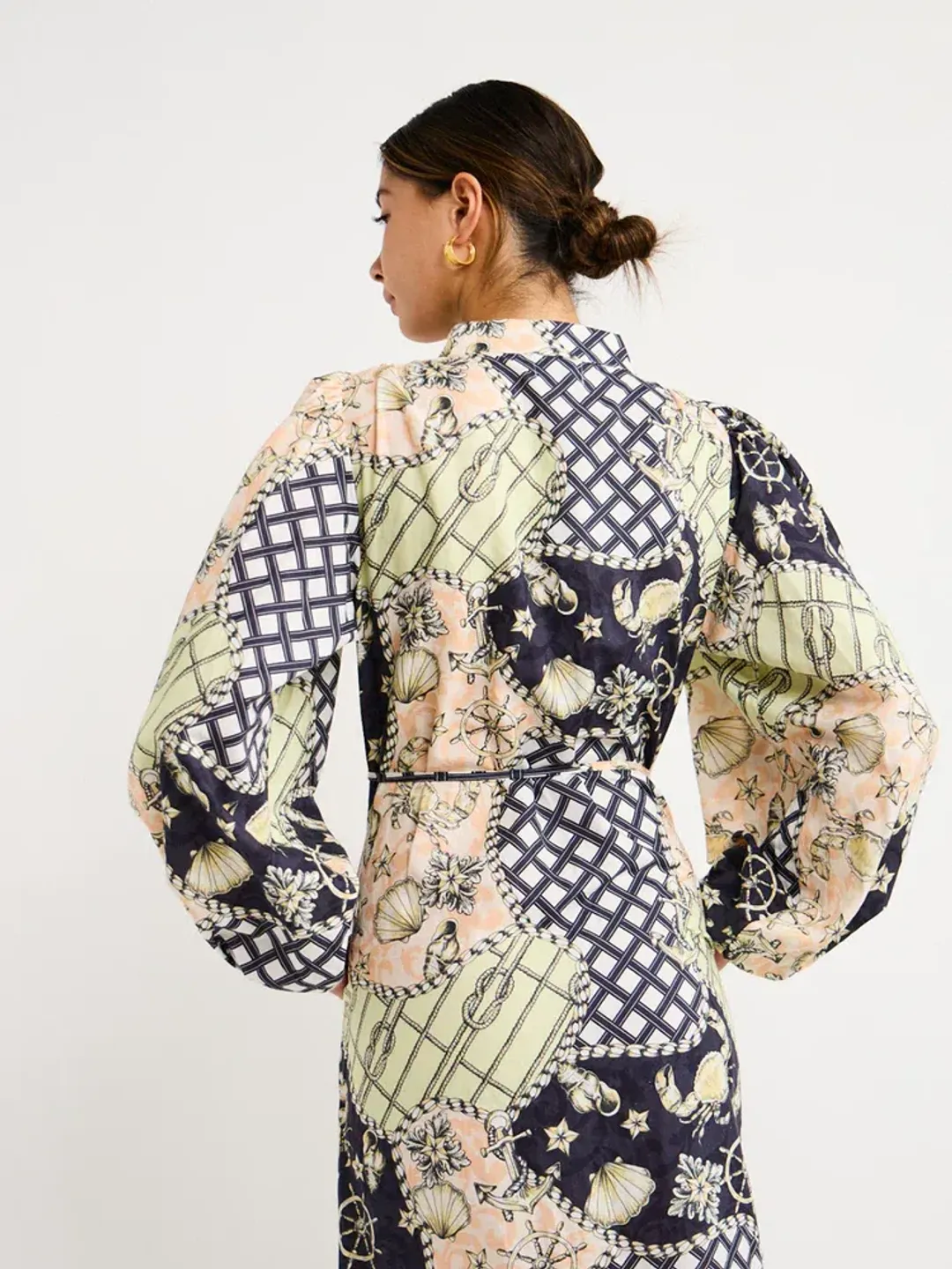 By Nicola Sail Maxi Billow Sleeve Dress in Geo/Nautical Size AU 8 for rent on The Volte - main image