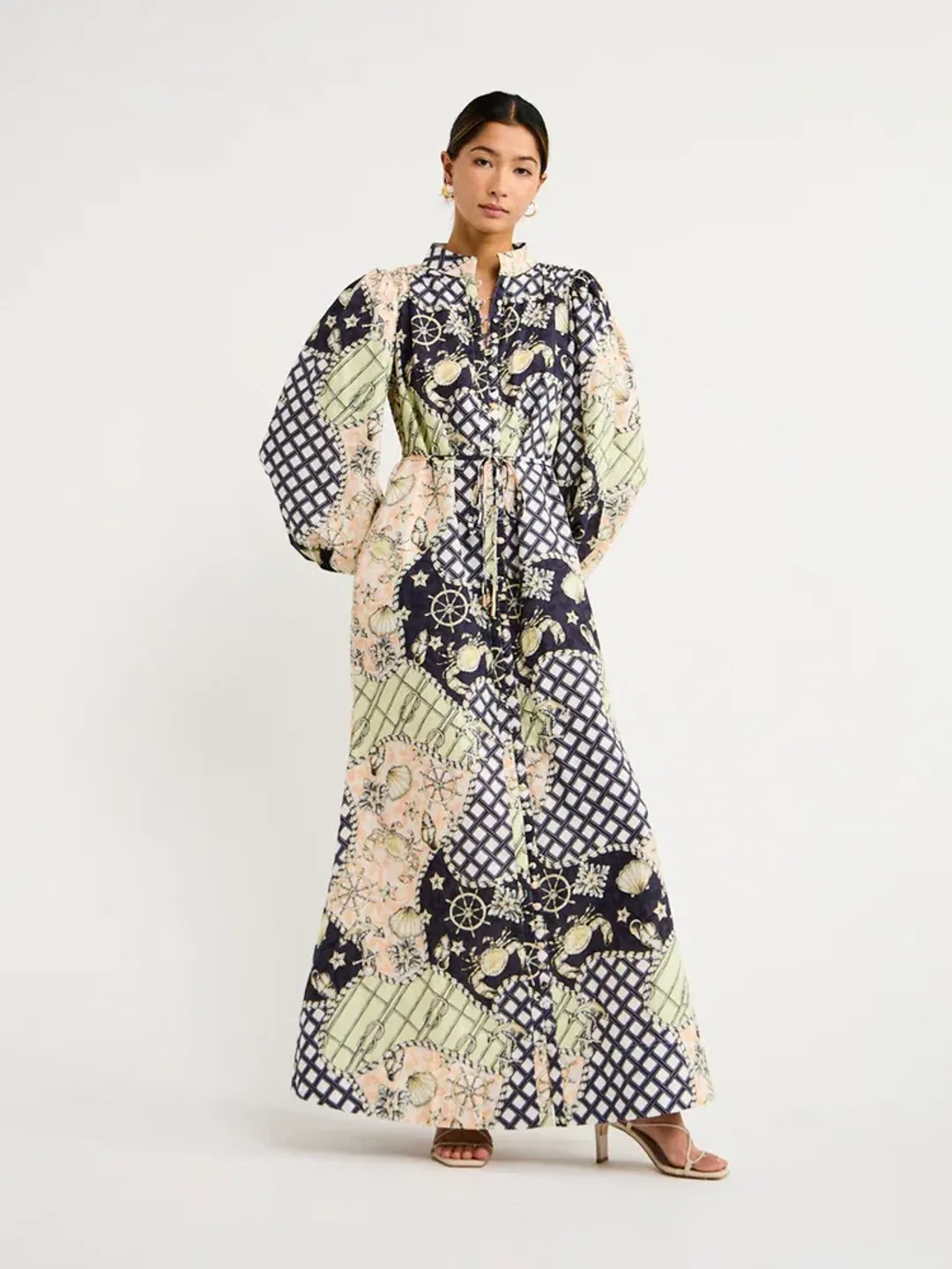 By Nicola Sail Maxi Billow Sleeve Dress in Geo/Nautical Size AU 8 for rent on The Volte - main image