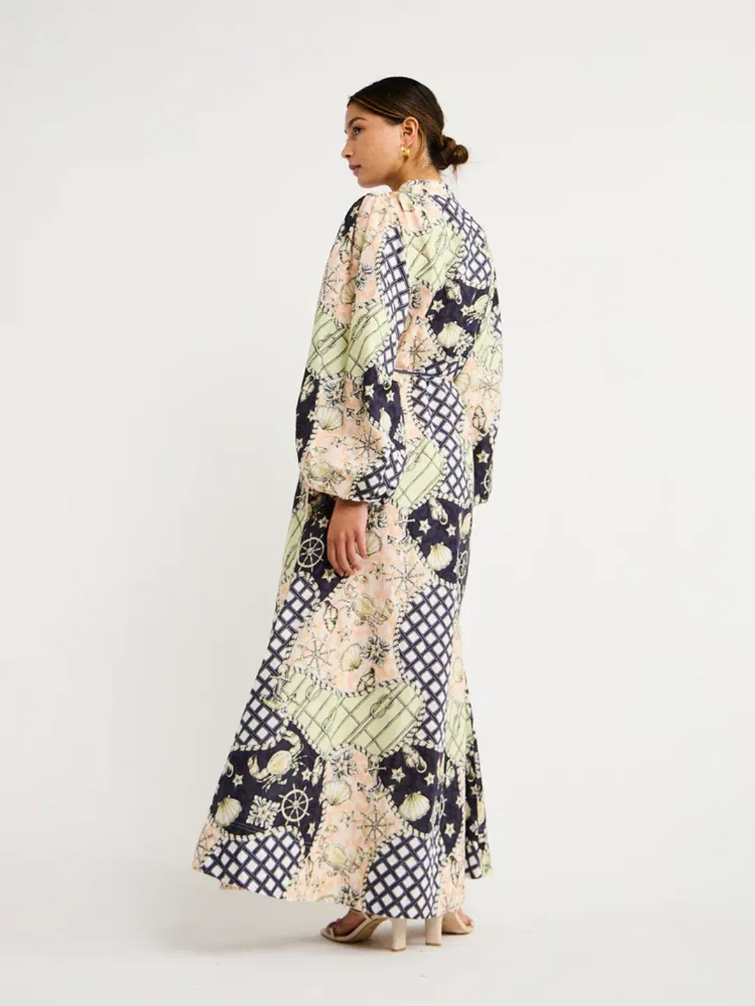By Nicola Sail Maxi Billow Sleeve Dress in Geo/Nautical Size AU 8 for rent on The Volte - main image