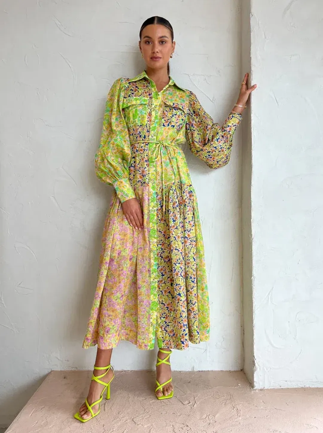Alemais Daisy Patchwork Shirtdress In Multi Size AU 8 for rent on The Volte - main image
