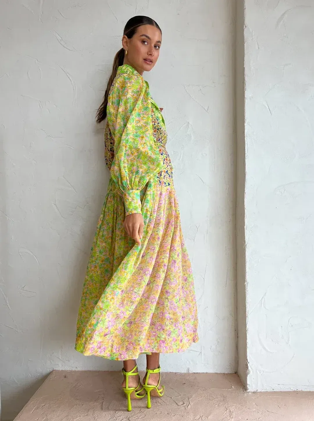 Alemais Daisy Patchwork Shirtdress In Multi Size AU 8 for rent on The Volte - main image
