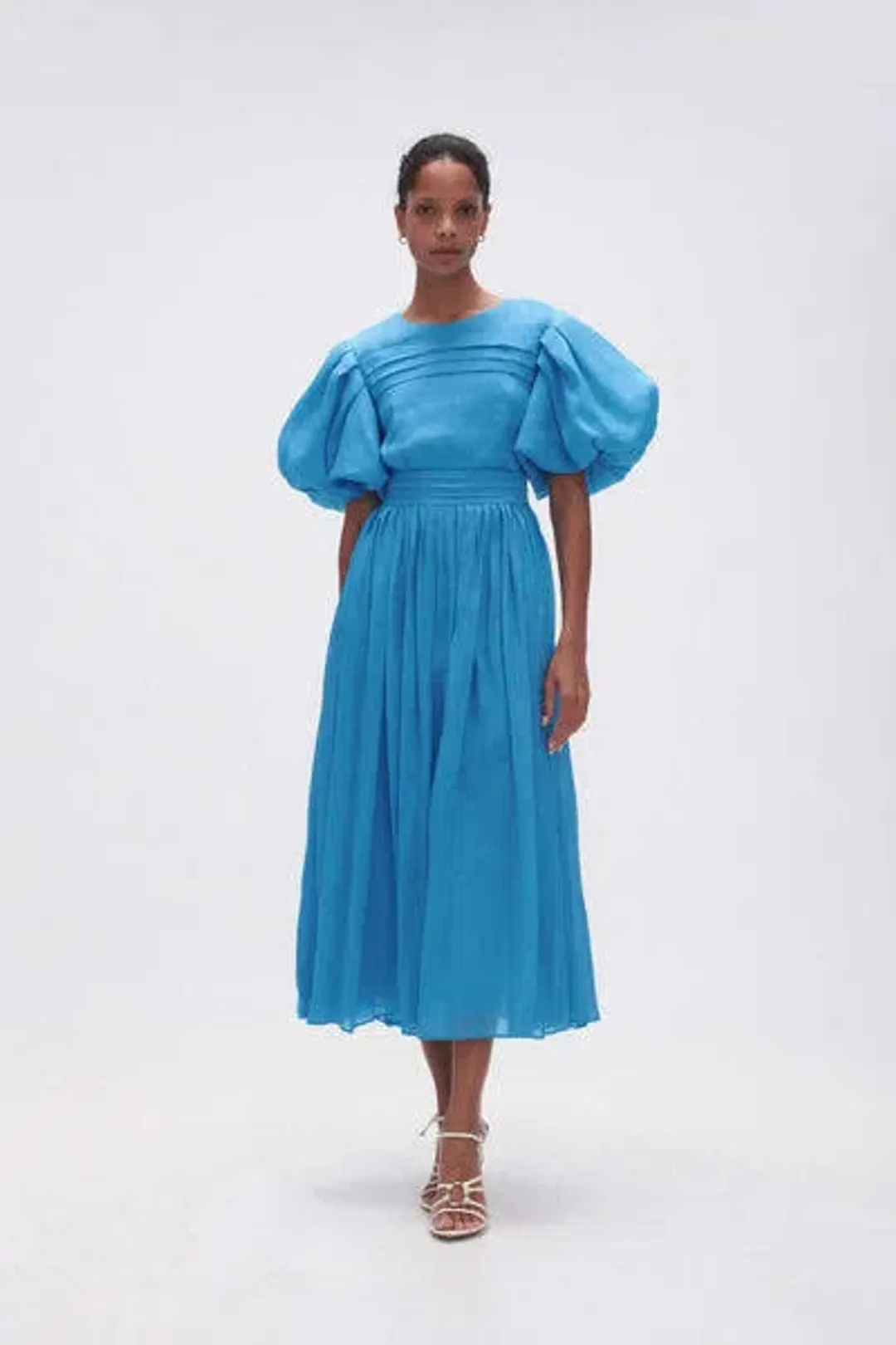 Aje Sylvia Pintuck Midi Dress Azure Blue Size 8 for rent on The Volte - main image