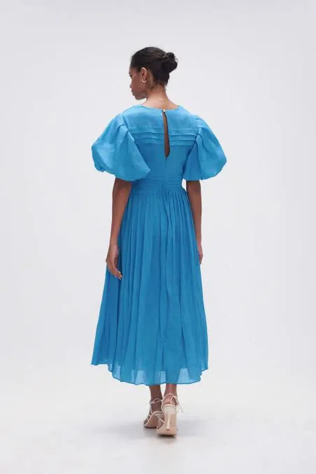 Aje Sylvia Pintuck Midi Dress Azure Blue Size 8 for rent on The Volte - main image