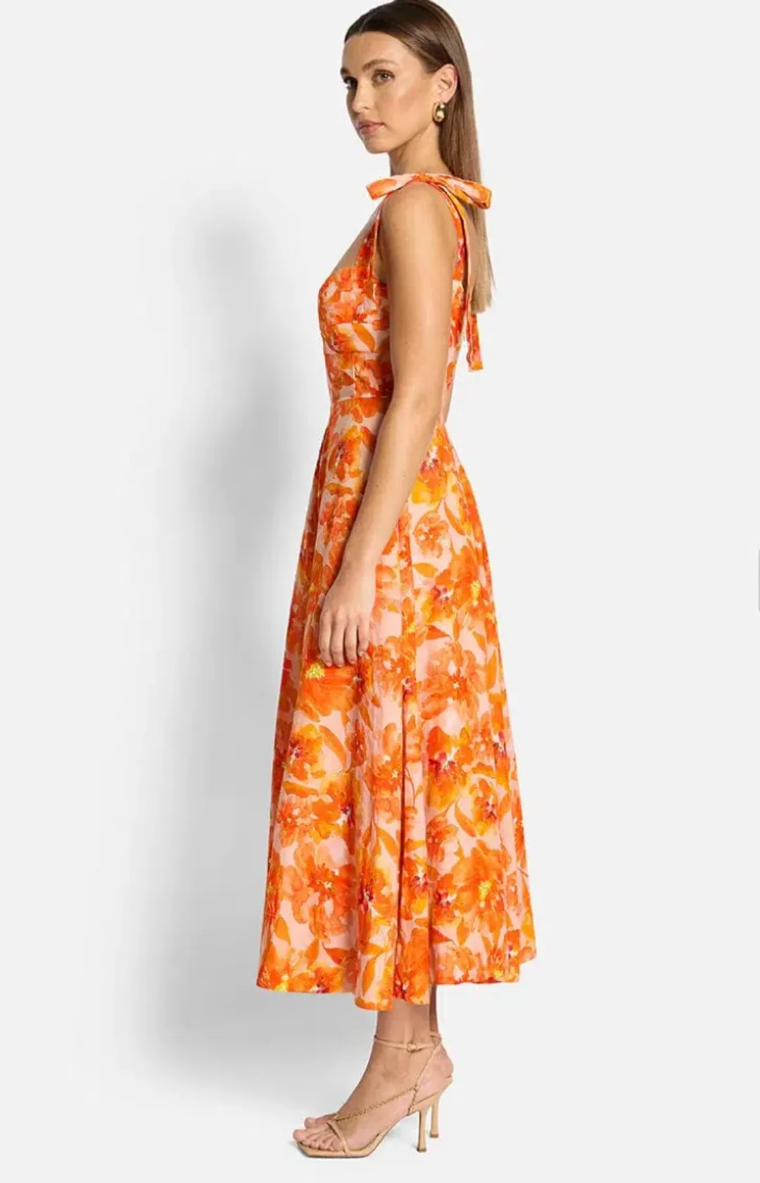 Sofia The Label Genevieve Midi Dress in Orange Bloom Size 8 for rent on The Volte - main image