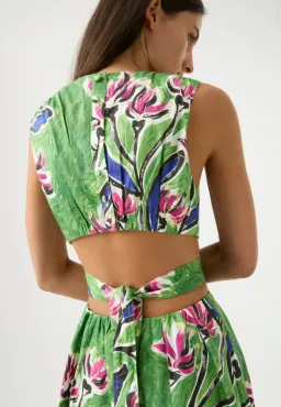 AJE Zorina Tie Midi Dress Native Gumnut Floral Size 6 for rent on The Volte - image 2
