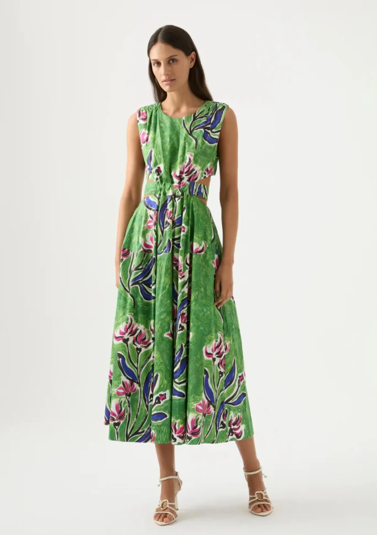 AJE Zorina Tie Midi Dress Native Gumnut Floral Size 6 for rent on The Volte - main image