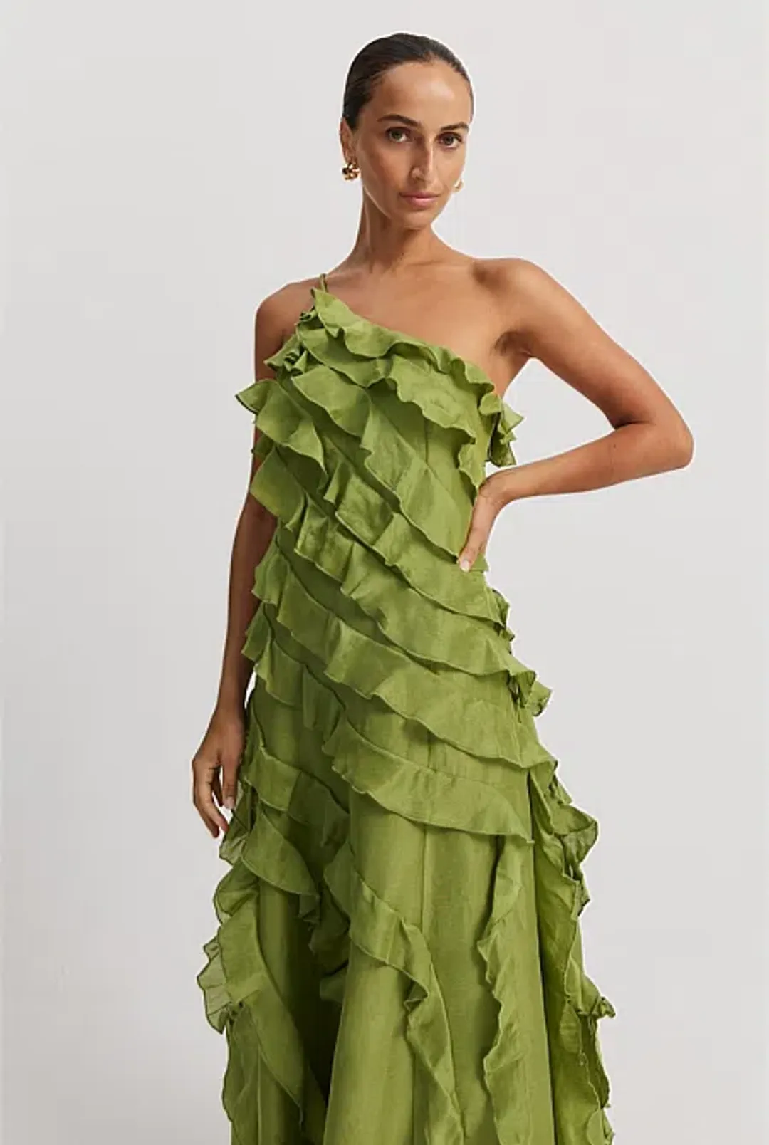 Country Road Cactus Ruffle Maxi Dress Green Size 6 for rent on The Volte - main image