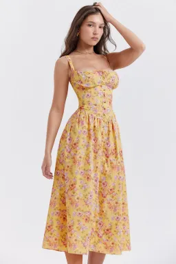 House of CB Tatiana Midi Dress Yellow Floral Size L / AU 12 for rent on The Volte - image 4