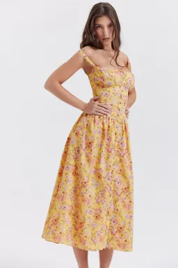 House of CB Tatiana Midi Dress Yellow Floral Size L / AU 12 for rent on The Volte - image 3