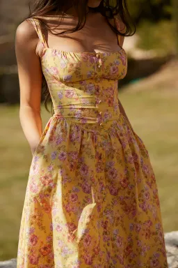 House of CB Tatiana Midi Dress Yellow Floral Size L / AU 12 for rent on The Volte - image 7