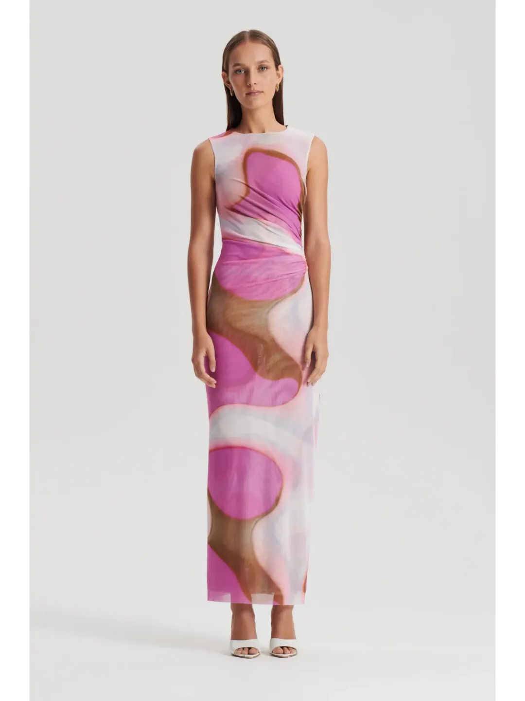 Scanlan Theodore Italian Watercolour Dress PinkTan Size AU 8 for rent on The Volte - main image