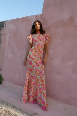 De La Vali Bougainvillea Maxi Dress Chiffon Sage Floral Size 6 for rent on The Volte - image 2
