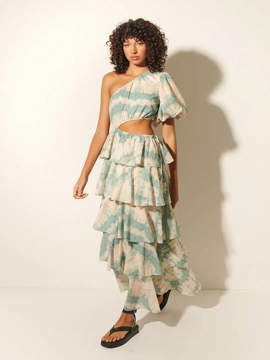 Kivari Mirage One Shoulder Maxi Dress Print Size 10 for rent on The Volte - main image