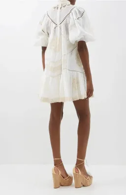 Zimmermann Jude Guipure Lace Trim Mini Dress in Cream Size 1/AU 10 for rent on The Volte - image 2