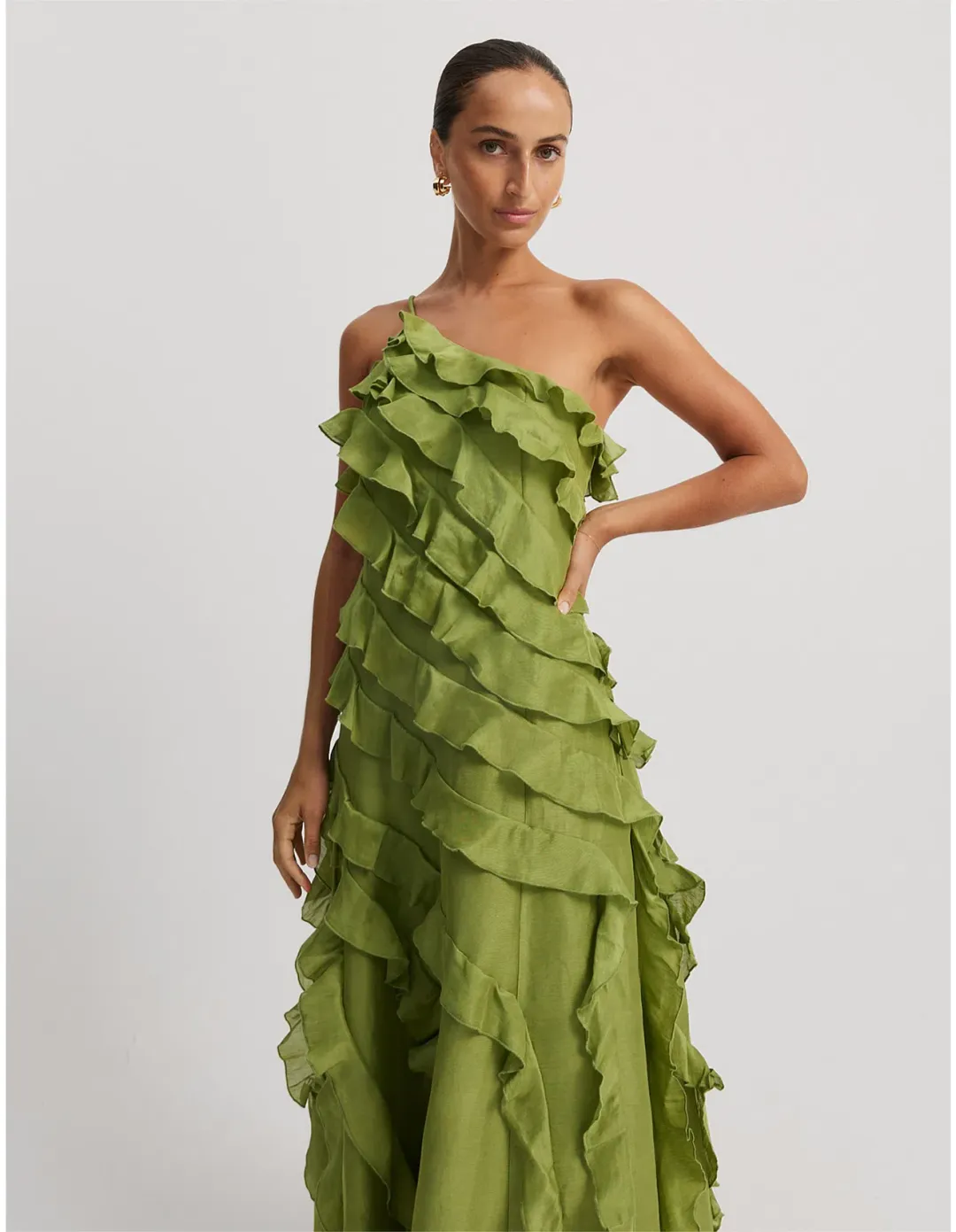 Country Road Cactus Ruffle Maxi Dress Green Size 4 for rent on The Volte - main image