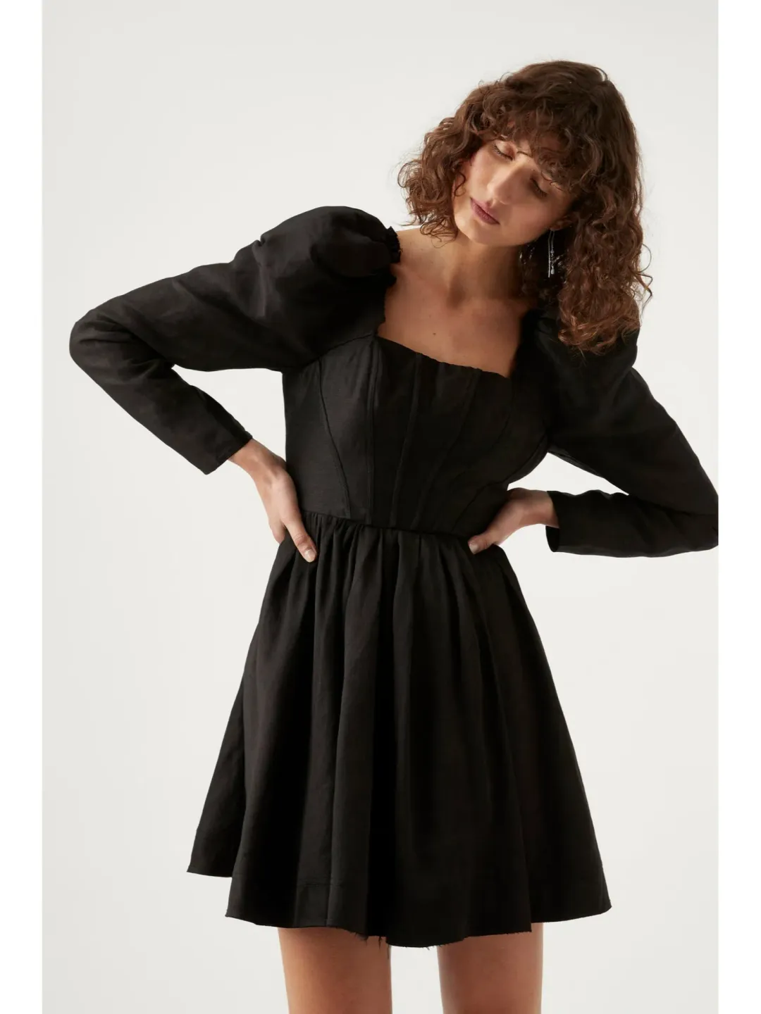 Aje Fleur Corset Long Sleeve Mini Dress in Black Size AU 8 for rent on The Volte - main image