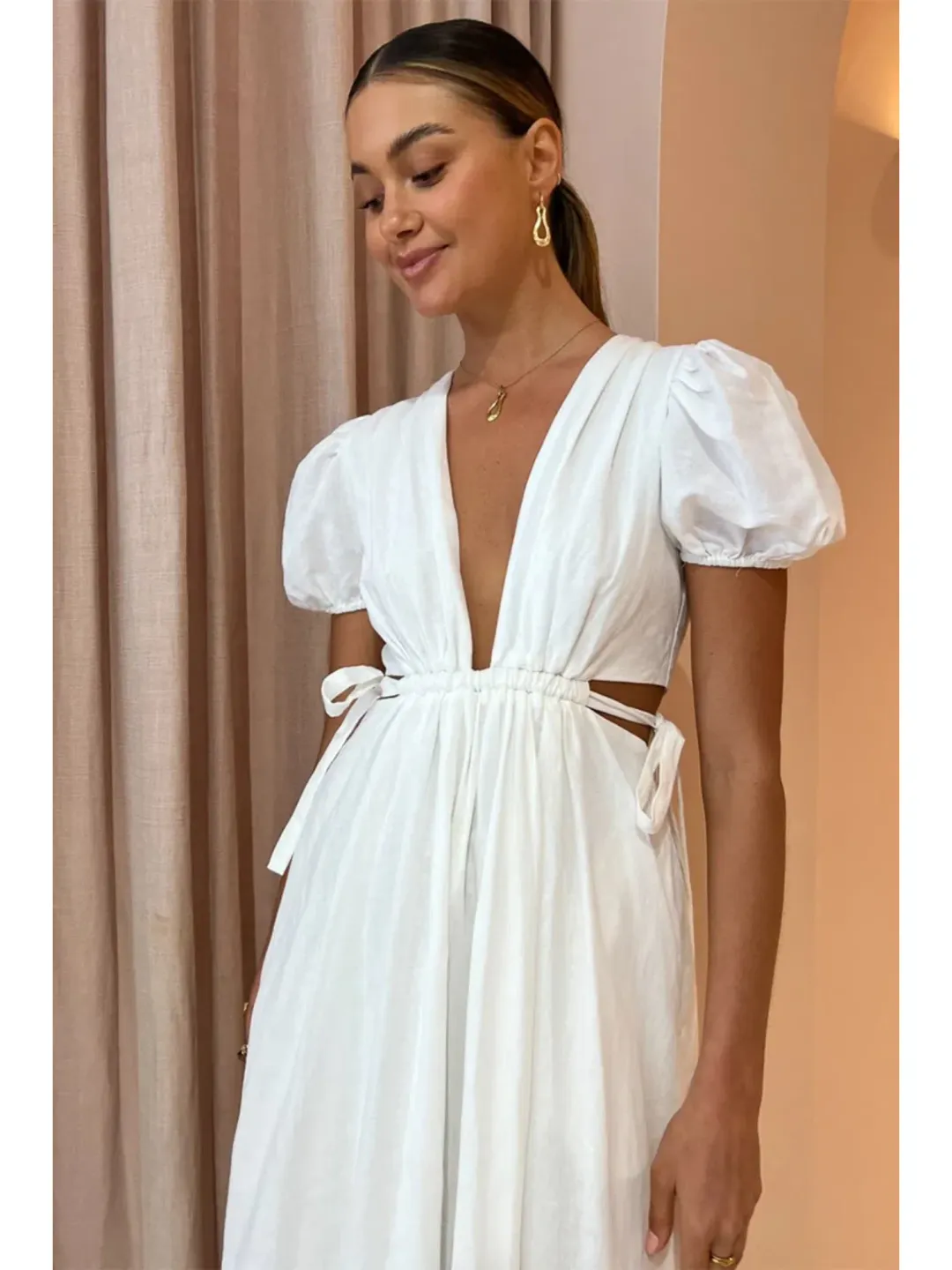 By Nicola Ahoy Plunge Neckline Maxi Dress in White AU 14 for rent on The Volte - main image