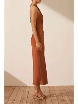 Shona Joy Luxe Cross Front Halter Midi Dress Mocha Size AU 12 for rent on The Volte - image 3
