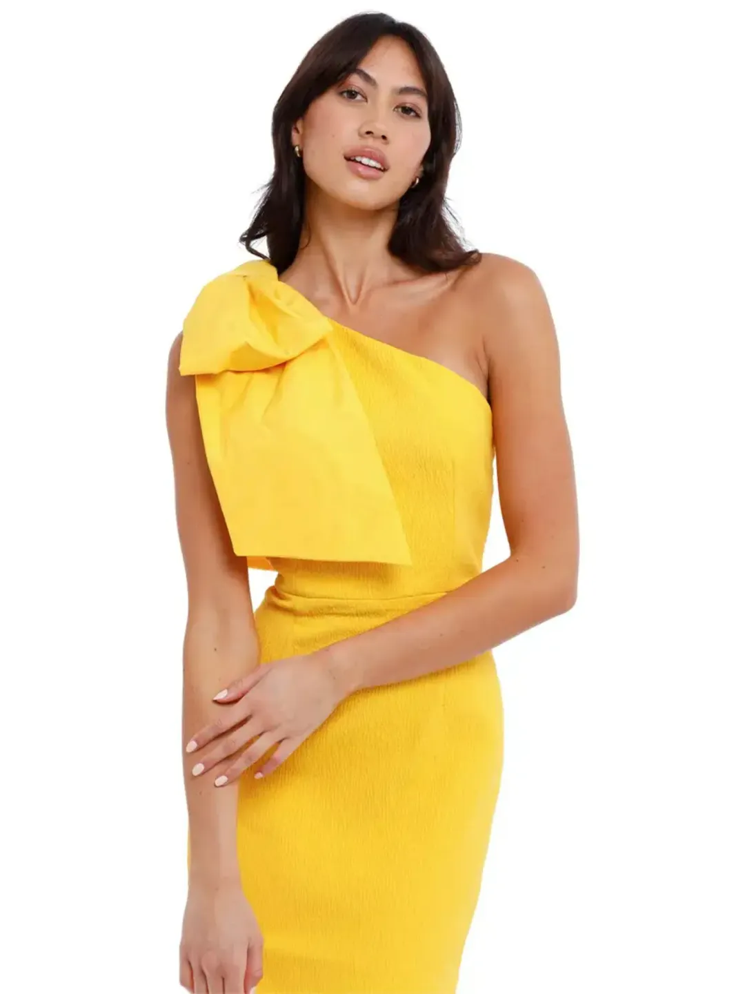 Rebecca Vallance Calla One Shoulder Midi Dress in Yellow Size AU 10 for rent on The Volte - main image