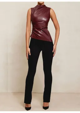 House of CB Allegra Vegan Leather Asymmetric Top Wine Size S / AU 8 for rent on The Volte - image 1
