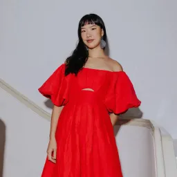 Aje Eugenie Off Shoulder Midi Dress Scarlet Red Size 12 for rent on The Volte - image 3