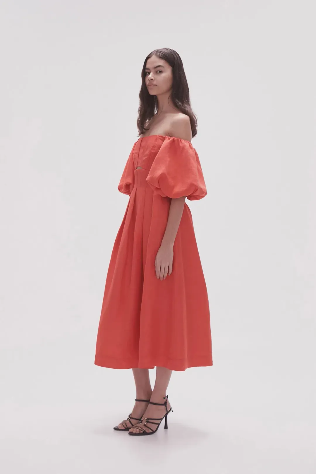 Aje Eugenie Off Shoulder Midi Dress Scarlet Red Size 12 for rent on The Volte - main image