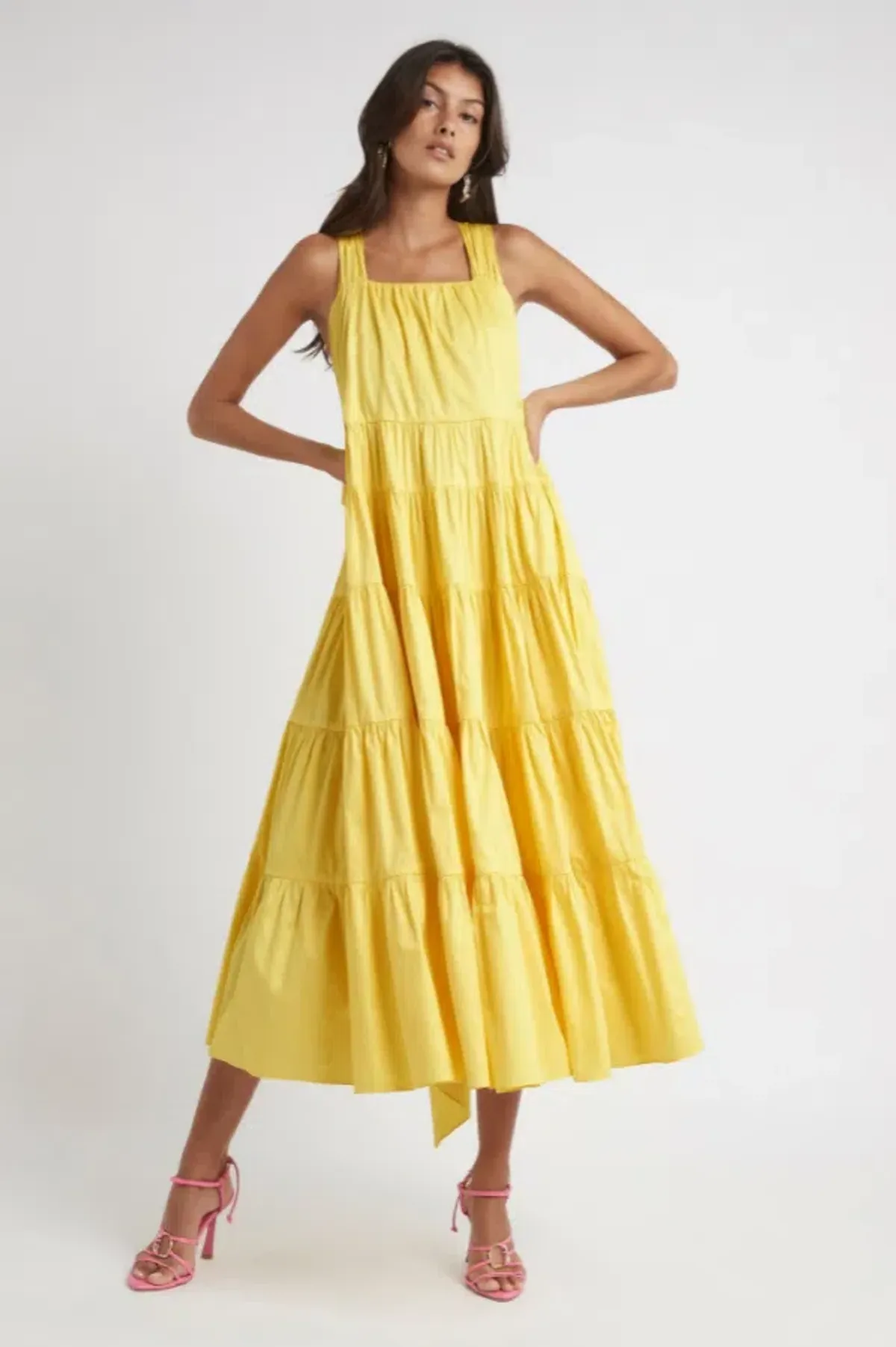 Aje Solstice Tiered Maxi Dress Yellow Size 10 for rent on The Volte - main image