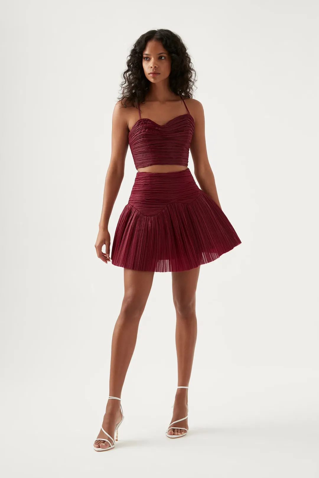Aje Laurier Wave Cropped Top and Laurier Wave Mini Skirt Set Burgundy Size AU 8 &  10 for rent on The Volte - main image