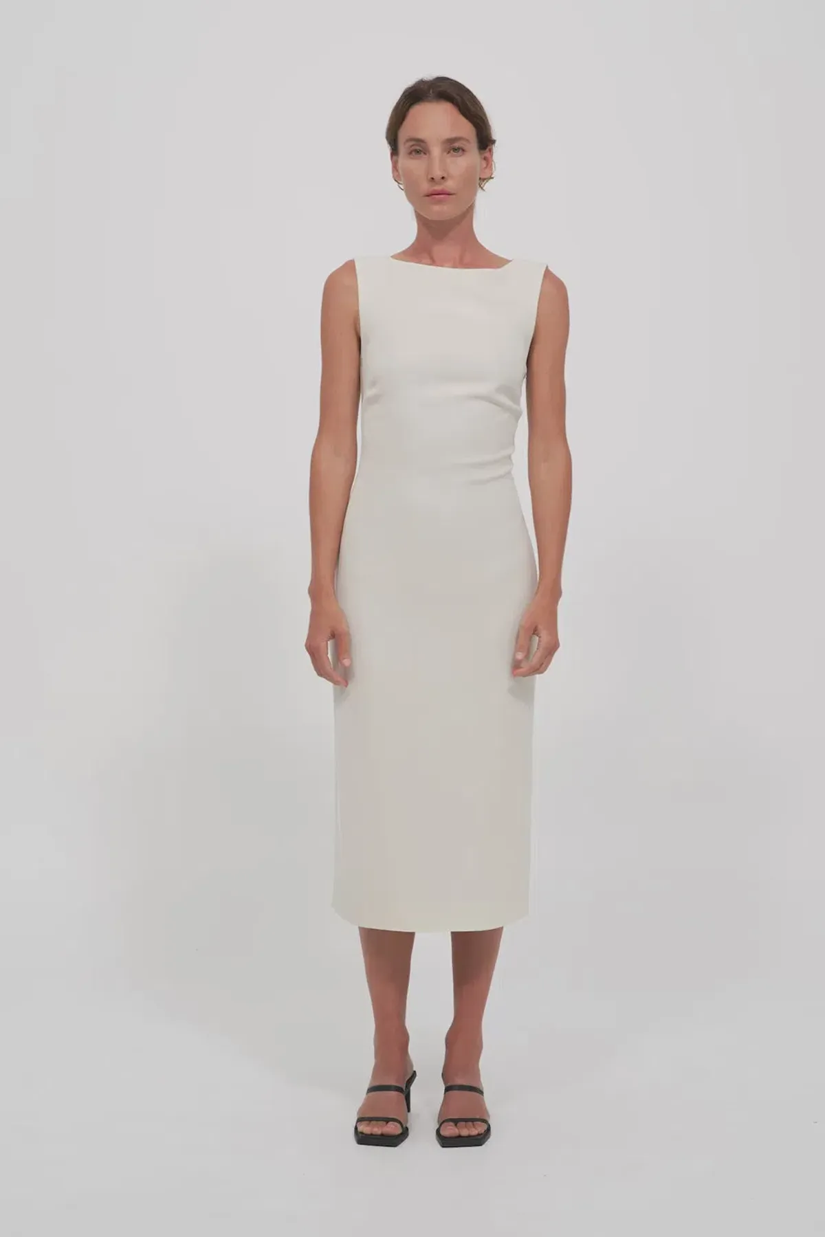 St Agni Cut Out Midi Dress Cool White Size S/AU 8 for rent on The Volte - main image
