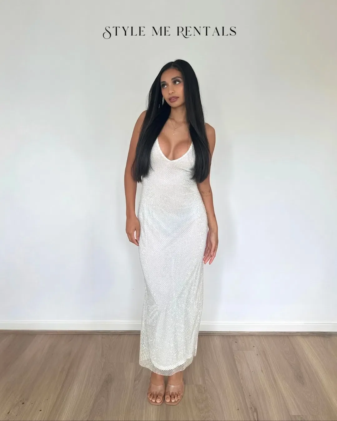 SLA the Label Gigi Diamanté Midi Dress White Size M / AU 10 for rent on The Volte - main image