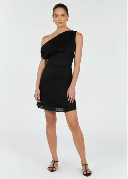 Dissh Cass Asym Linen Mini Dress Black Size 12 for rent on The Volte - image 1