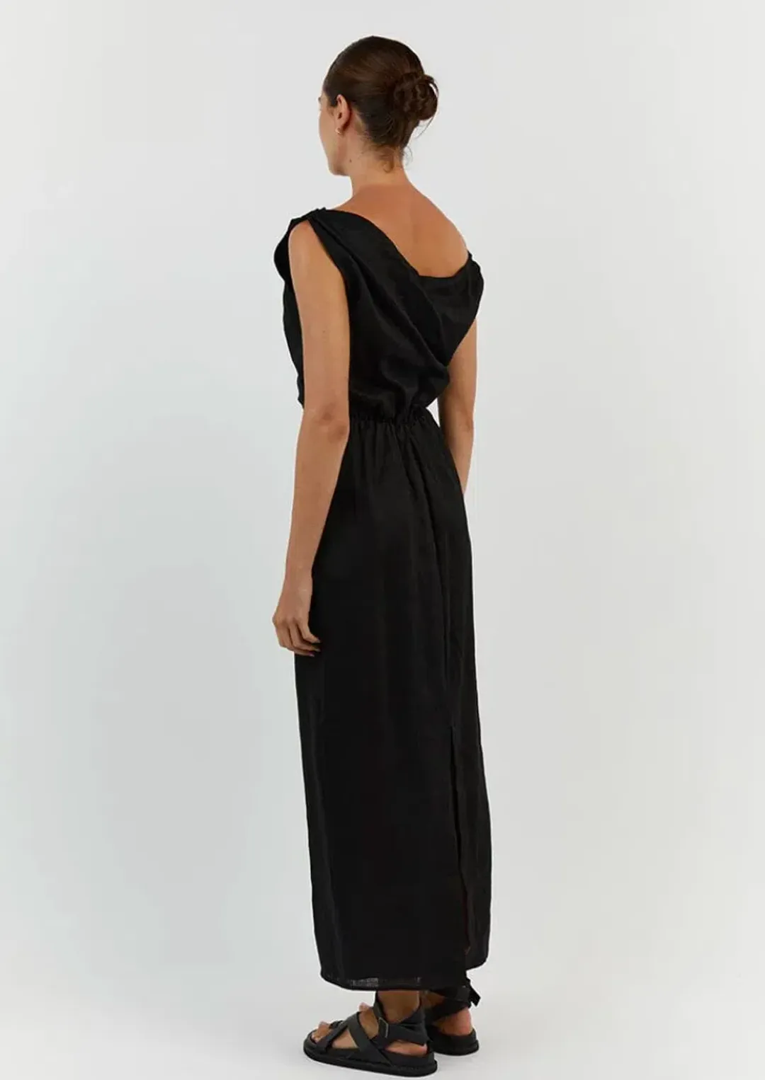 Dissh Cass Linen Asym Midi Dress Black Size 10 for rent on The Volte - main image