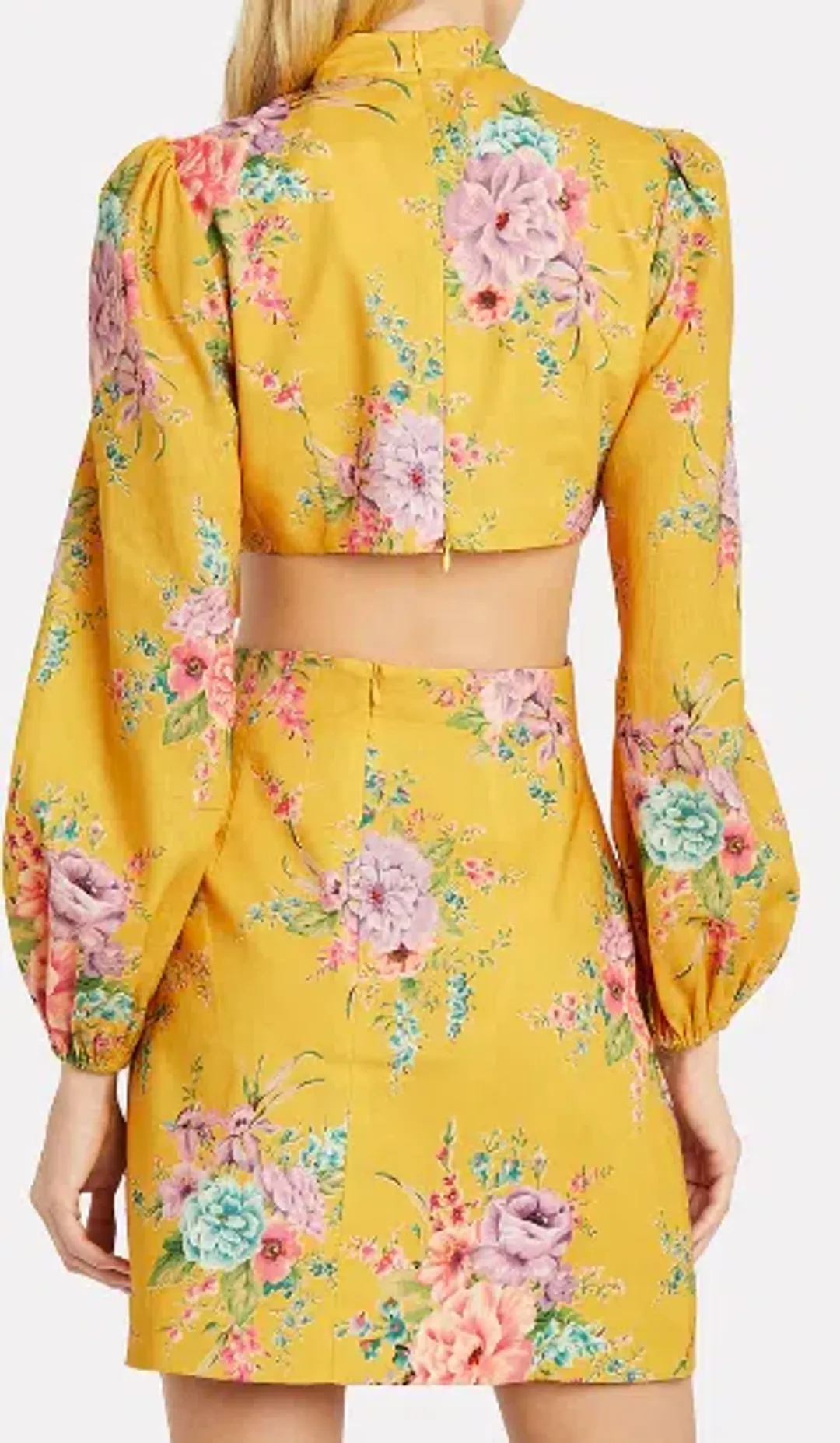 Zimmermann Zinnia Bow Cut Out Linen Mini Dress Golden Floral Size 3 / AU 12 for rent on The Volte - main image