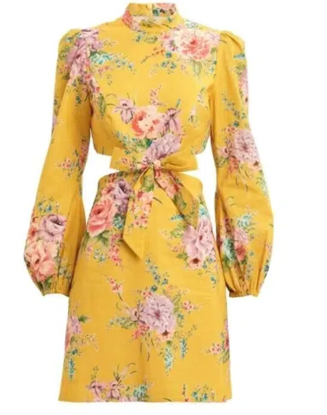 Zimmermann Zinnia Bow Cut Out Linen Mini Dress Golden Floral Size 3 / AU 12 for rent on The Volte - main image